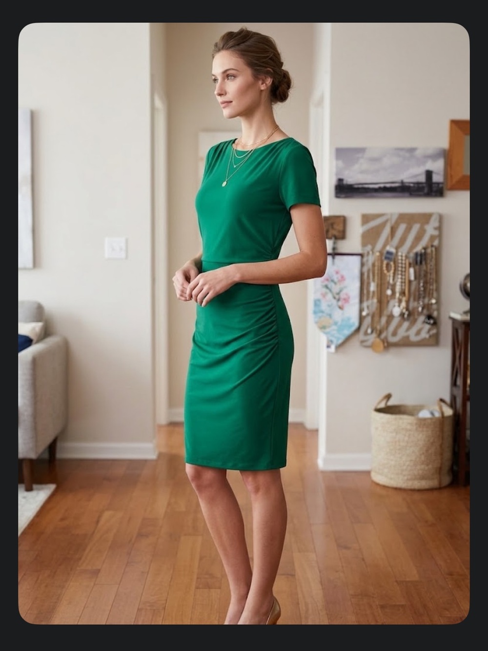 Donna Morgan Emerald Short Sleeve Midi Sheath Dress